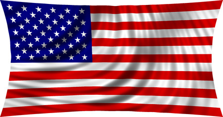 Flag of USA waving in wind isolated on white background. American national flag. Symbol of the...