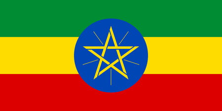 Flag of Ethiopia in correct size, proportions and colors. Accurate official standard dimensions. Ethiopian national flag. African patriotic symbol, banner, element, background. Vector illustrationのイラスト素材