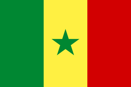 Flag of Senegal in correct size, proportions and colors. Accurate official standard dimensions. Senegalese national flag. African patriotic symbol, banner, element, background. Vector illustrationのイラスト素材