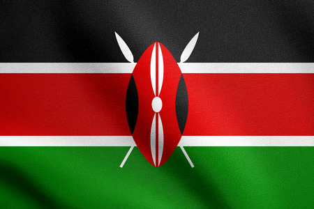 Kenyan national official flag. African patriotic symbol, banner, element, background. Flag of Kenya waving in the wind with detailed fabric textureの写真素材