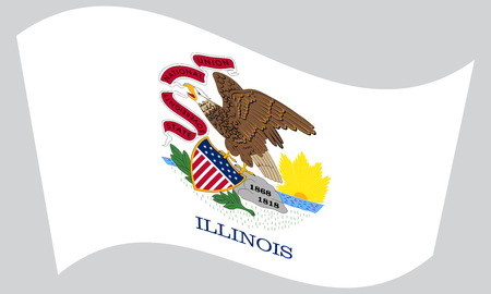 Illinoisan official flag, symbol. American patriotic element. USA banner. United States of America background. Flag of the US state of Illinois waving on gray background, vectorのイラスト素材