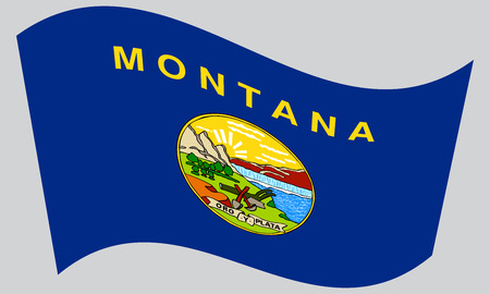 Montanan official flag, symbol. American patriotic element. USA banner. United States of America background. Flag of the US state of Montana waving on gray background, vectorのイラスト素材
