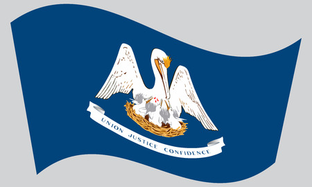 Louisianian official flag, symbol. American patriotic element. USA banner. United States of America background. Flag of the US state of Louisiana waving on gray background, vectorのイラスト素材