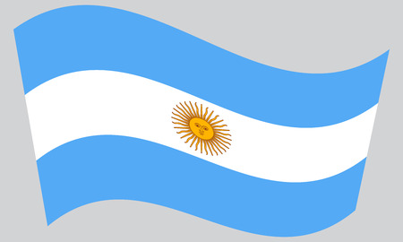Argentinian national official flag. Argentine Republic patriotic symbol, banner, element, background. Flag of Argentina waving on gray background, vectorのイラスト素材