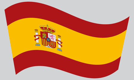 Spanish national official flag. Patriotic symbol, banner, element, background. Correct colors. Flag of Spain waving on gray background, vectorのイラスト素材