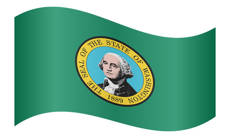 Washingtonian official flag, symbol. American patriotic element. USA banner. United States of America background. Flag of the US state of Washington waving on white background, vectorのイラスト素材