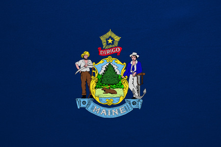 Flag of the US state of Maine. American patriotic element. USA banner. United States of America symbol. Mainer official flag with real detailed fabric texture, illustration. Accurate size, colorsの写真素材