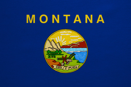 Flag of the US state of Montana. American patriotic element. USA banner. United States of America symbol. Montanan official flag with real detailed fabric texture, illustration. Accurate size, colorsの写真素材
