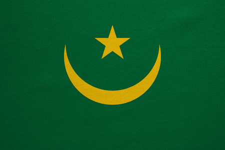 Mauritanian national official flag. African patriotic symbol, banner, element, background. Correct colors. Flag of Mauritania with real detailed fabric texture, accurate size, illustrationの写真素材