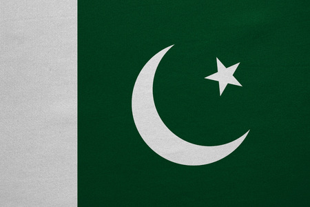 Pakistani national official flag. Patriotic symbol, banner, element, background. Correct colors. Flag of Pakistan with real detailed fabric texture, accurate size, illustrationの写真素材