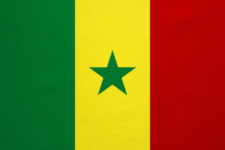 Senegalese national official flag. African patriotic symbol, banner, element, background. Correct colors. Flag of Senegal with real detailed fabric texture, accurate size, illustrationの写真素材