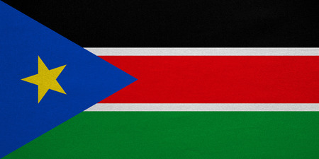 South Sudanese national official flag. African patriotic symbol, banner, element, background. Correct colors. Flag of South Sudan with real detailed fabric texture, accurate size, illustrationの写真素材