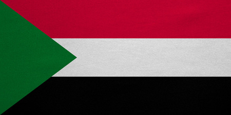 Sudanese national official flag. African patriotic symbol, banner, element, background. Correct colors. Flag of Sudan with real detailed fabric texture, accurate size, illustrationの写真素材