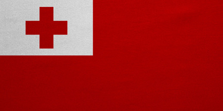 Tongan national official flag. Patriotic symbol, banner, element, background. Correct colors. Flag of Tonga with real detailed fabric texture, accurate size, illustrationの写真素材