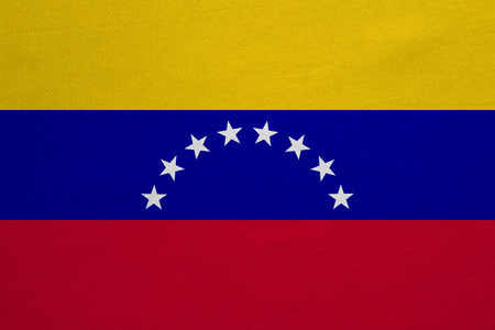 Venezuelan national official flag. Bolivarian Republic of Venezuela patriotic symbol, banner, element, background. Correct color. Flag of Venezuela with real fabric texture, accurate size illustrationの写真素材