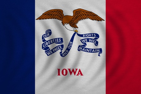 Flag of the US state of Iowa. American patriotic element. USA banner. United States of America symbol. Iowan official flag wavy with real detailed fabric texture, illustration. Accurate size, colorsの写真素材
