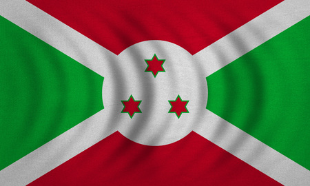 Burundian national official flag. African patriotic symbol, banner, element, background. Correct colors. Flag of Burundi wavy with real detailed fabric texture, accurate size, illustrationの写真素材