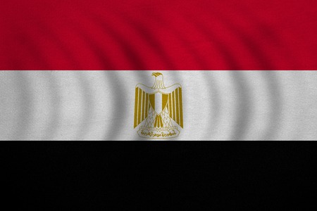 Egyptian national official flag. Arab Republic of Egypt patriotic symbol, banner, element, background. Correct colors. Flag of Egypt wavy with real detailed fabric texture, accurate size, illustrationの写真素材