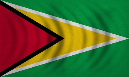 Guyanan national official flag. Patriotic symbol, banner, element, background. Correct colors. Flag of Guyana wavy with real detailed fabric texture, accurate size, illustrationの写真素材