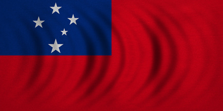 Samoan national official flag. Patriotic symbol, banner, element, background. Correct colors. Flag of Samoa wavy with real detailed fabric texture, accurate size, illustrationの写真素材