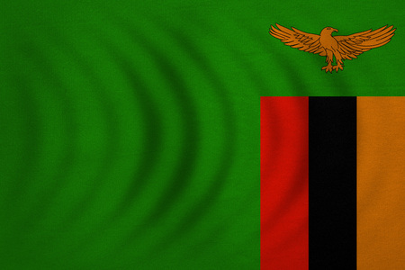 Zambian national official flag. African patriotic symbol, banner, element, background. Correct colors. Flag of Zambia wavy with real detailed fabric texture, accurate size, illustrationの写真素材