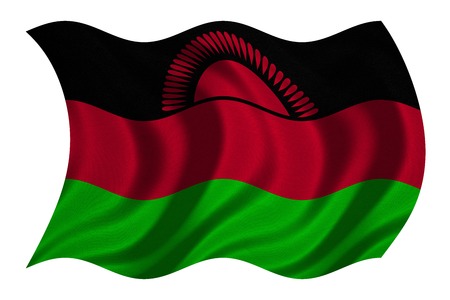 Malawian national official flag. African patriotic symbol, banner, element, background. Correct colors. Flag of Malawi with real detailed fabric texture wavy isolated on white, 3D illustrationの写真素材
