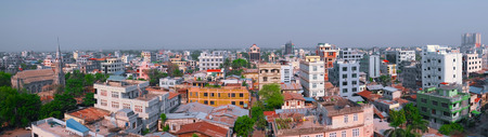 Panorama of Mandalay city, Myanmar, Southeast Asia. Panoramic view of downtown. Beautiful cityscape of traditional asian town.の写真素材