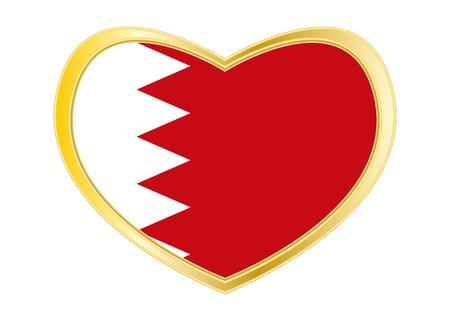 Bahraini national official flag. Patriotic symbol, banner, element, background. Correct colors. Flag of Bahrain in heart shape isolated on white background. Golden frame. Vectorのイラスト素材