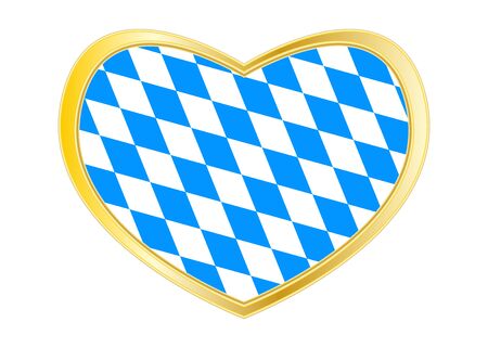 Bavarian official flag, symbol, banner. Oktoberfest checkered background with blue and white rhombus. Correct colors. Flag of Bavaria in heart shape isolated on white background. Golden frame. Vectorのイラスト素材
