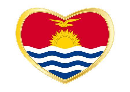 Kiribati national official flag. Patriotic symbol, banner, element, background. Correct colors. Flag of Kiribati in heart shape isolated on white background. Golden frame. Vectorのイラスト素材