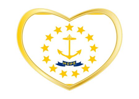 Flag of the US state of Rhode Island. American patriotic element. USA banner United States of America symbol. Rhode Islander official flag in heart shape isolated on white background Gold frame Vectorのイラスト素材