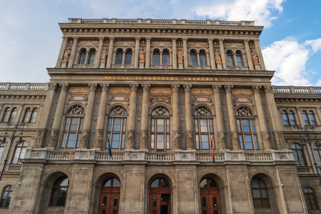 Hungarian Academy of Sciences, Budapest, Hungary. Historic building. Most important and prestigious learned society of Hungary. MTA Education Academy Society Building at Bank of Danube River, Budapestのeditorial素材