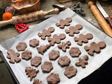 Christmas time composition with cookies. Christmas background. 
Preparing cookies for holidays....