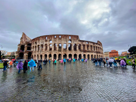 Tourists visit Colosseum in Rome, Italyの写真素材