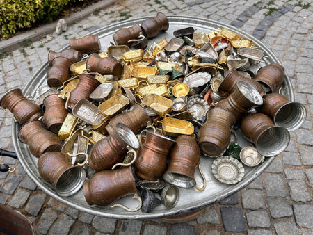Old copper candlestick on a street market in Prague, Czech Republic