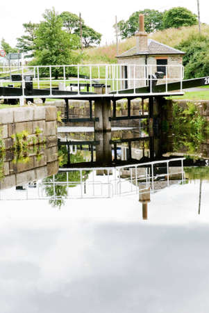 a vertical image of a canal lockの写真素材
