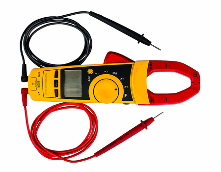 Digital clamp meter and test leads isolated on white backgroundの写真素材