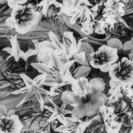 texture of print fabric stripes natural flowers for backgroundの写真素材