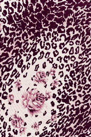 texture of print fabric striped leopard and flower for backgroundの写真素材