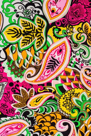 texture of print colorful paisley fabric for backgroundの写真素材