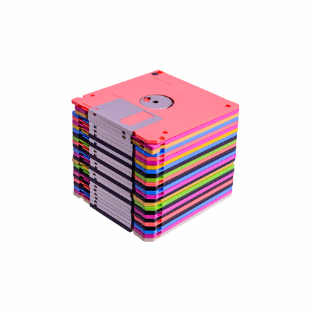 stack of colorful floppy disks isolated on white backgroundの写真素材