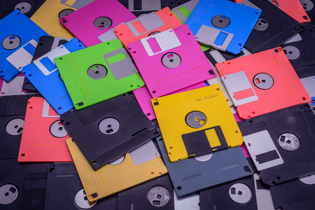 texture of stack colorful floppy disks for backgroundの写真素材