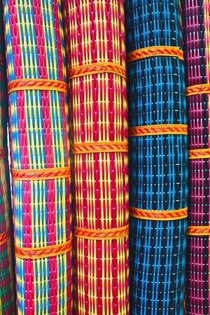 close up pattern mat of thailand handicraft made by pvc rodの写真素材