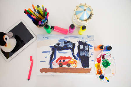 art at home,kids, home activity,colours and painting,family activity,indoor activityの写真素材