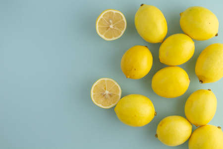 lemons on colored backgroundの写真素材