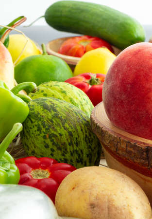 mixed fruits on wooden background