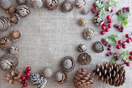 pine cones on the table , retro background, vintage background
