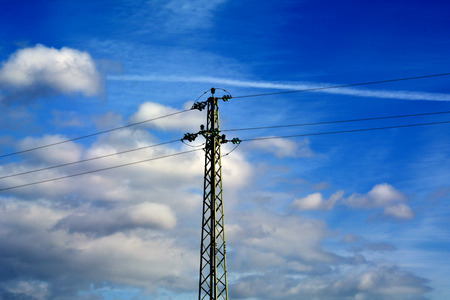 High voltage tower with a sky backgroundの写真素材