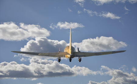 Airplane is flying into the clouds.