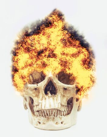 Human skull, caught on a fire.の写真素材